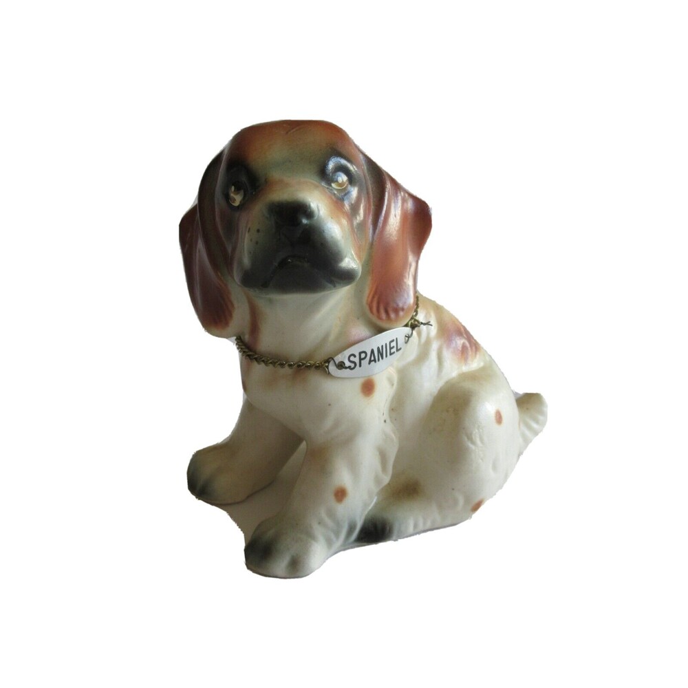 Vtg Springer Clumber Cocker Spaniel Puppy Dog Figurine Japan 3.5" w/ Tag Sitting